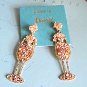 Piper K Champange POP Cheers Earrings PEARL Jeweled Glass Champs Gold Tone NWT
